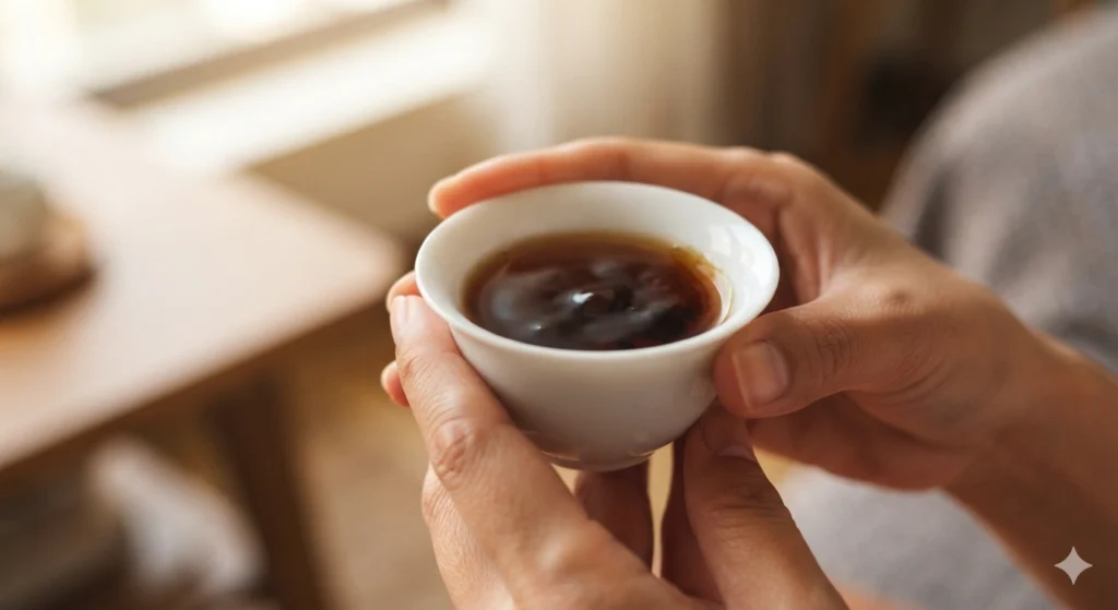 Dark amber Da Hong Pao oolong tea that looks similar to black tea