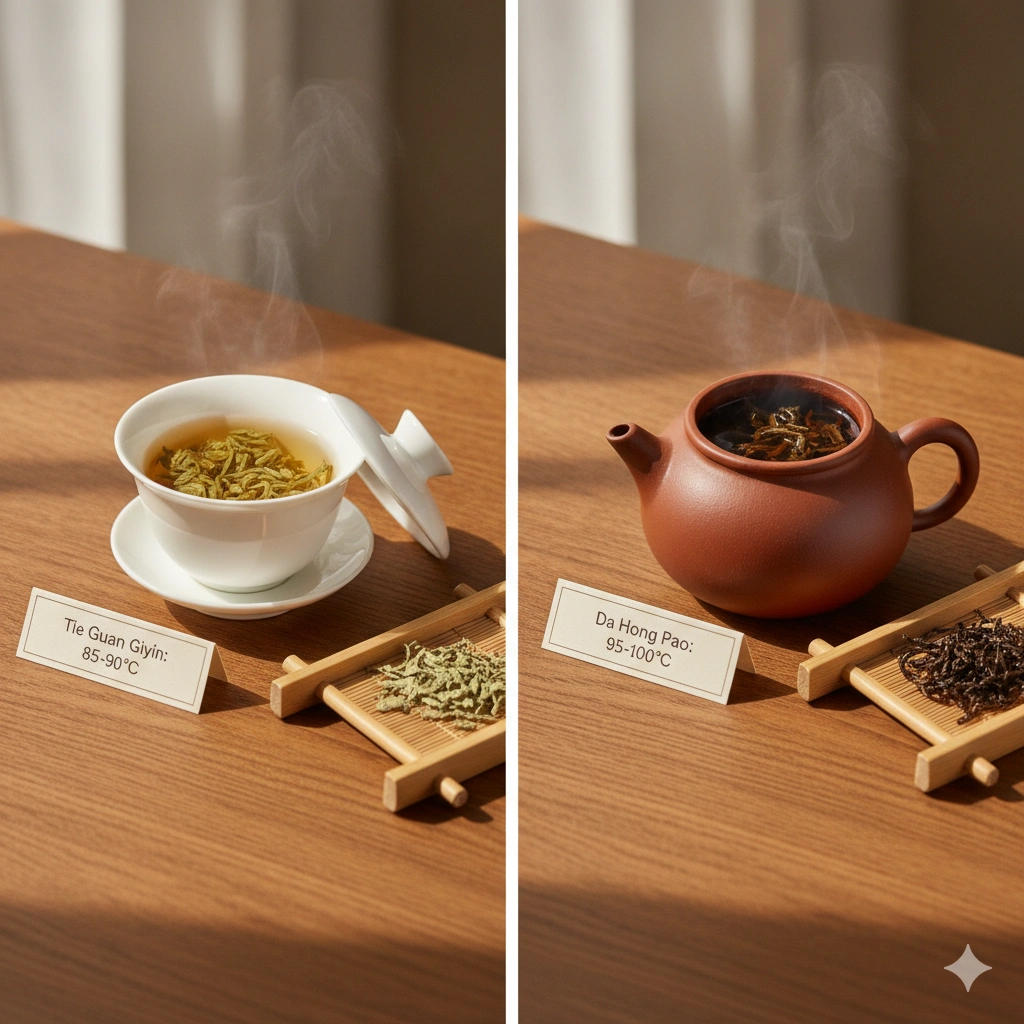 Tie Guan Yin vs Da Hong Pao brewing temperature comparison
