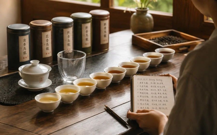 Oolong tea tasting and comparing different types and flavors