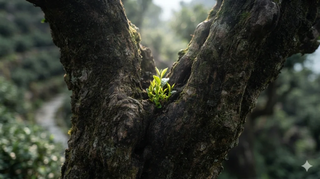 Ancient Dancong single bush tea tree trunk with fresh leaves