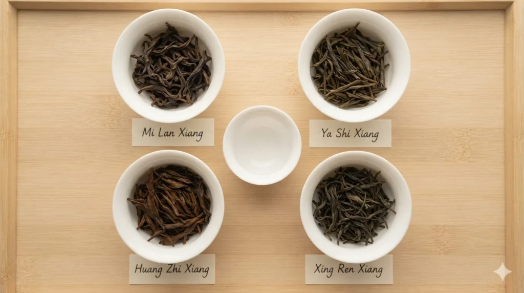 Different types of Dancong tea leaves aroma varieties comparison