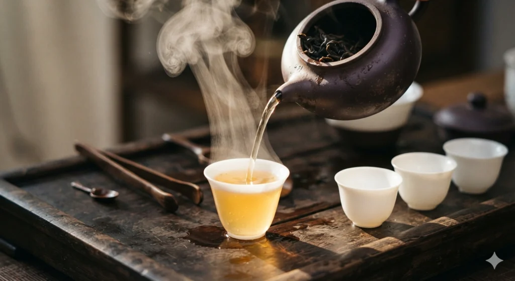 Traditional Chaozhou Gongfu brewing Dancong tea pouring into cup