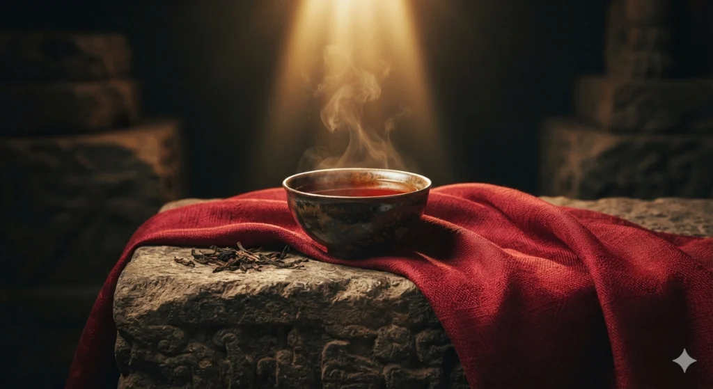 Big Red Robe legend Dahongpao tea and red imperial silk concept