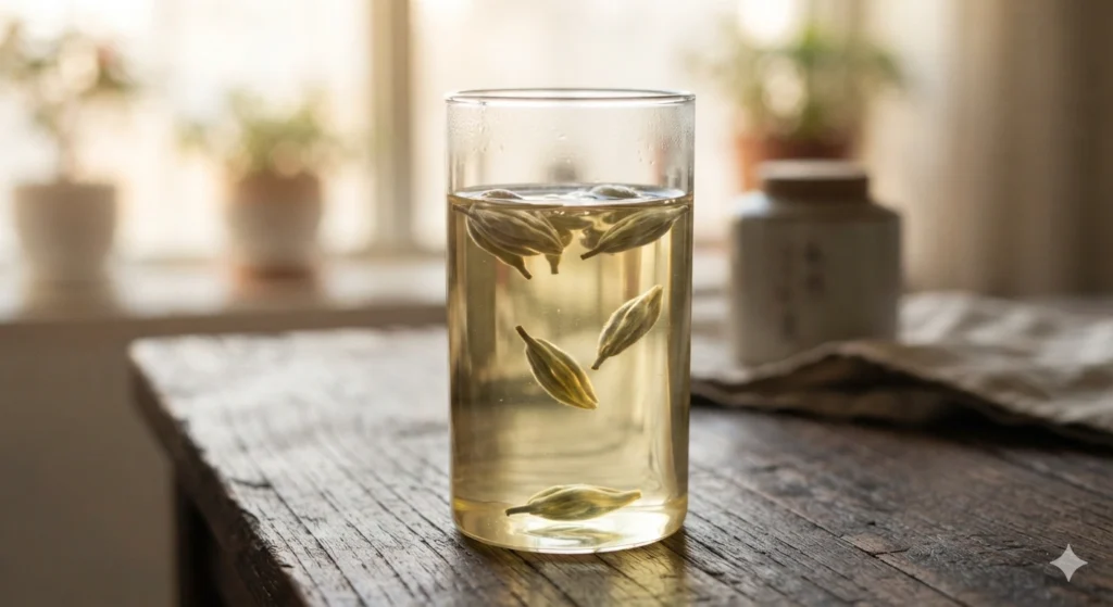 Brewing Silver Needle white tea in a clear glass cup