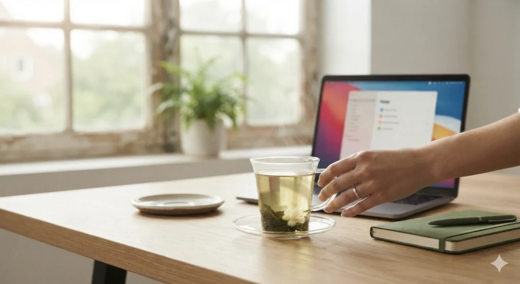 Jasmine green tea for gentle energy and focus while working