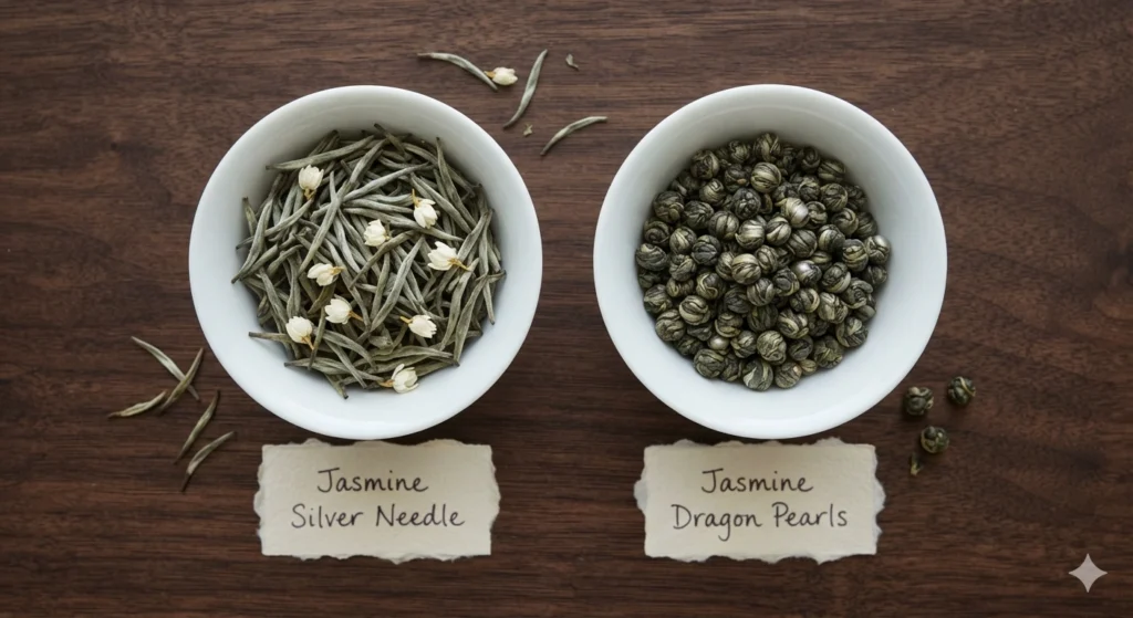 Jasmine Silver Needle vs Jasmine Dragon Pearls tea comparison
