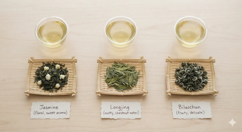 Jasmine vs Longjing vs Biluochun green tea taste compariso