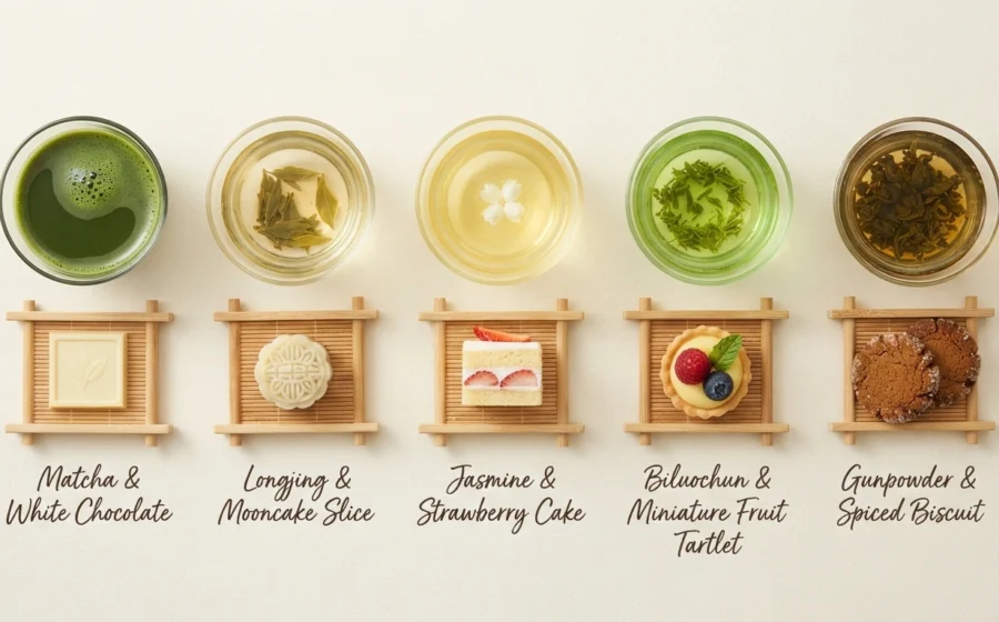 Green tea and dessert pairing chart visual guide