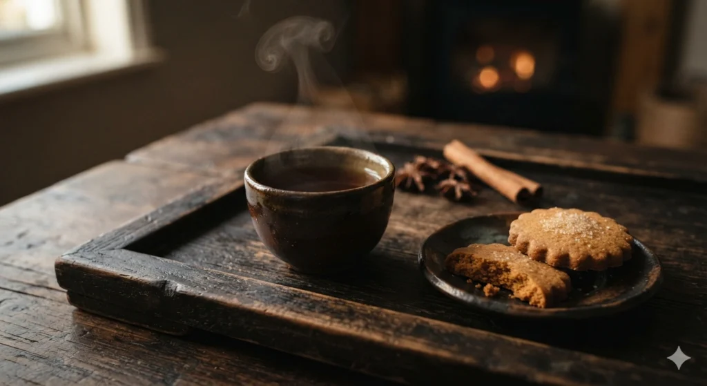Gunpowder green tea paired with spiced biscuits and cinnamon