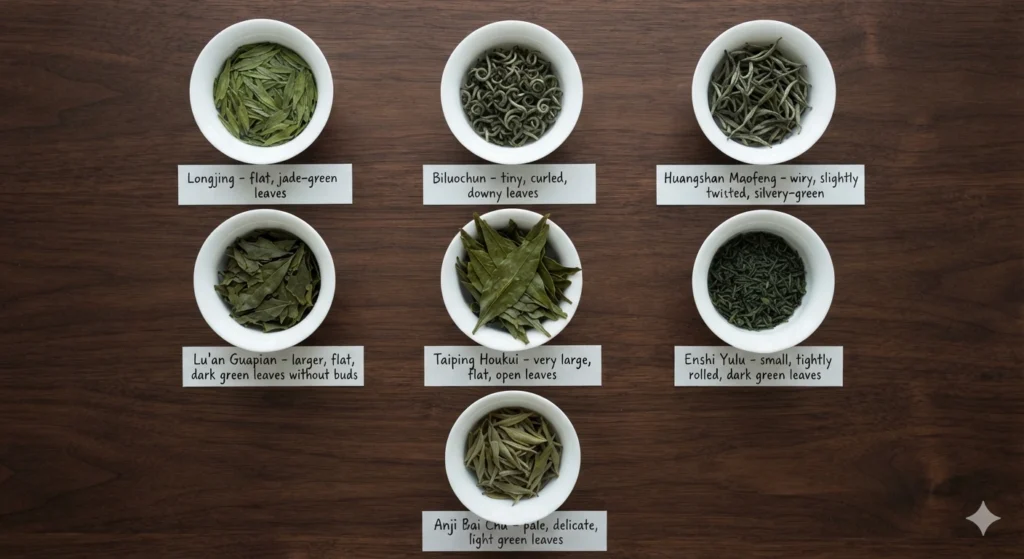 Best Chinese green tea for beginners seven types comparison flat lay