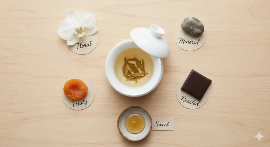 Oolong tea flavor notes floral fruity sweet roasted mineral guide