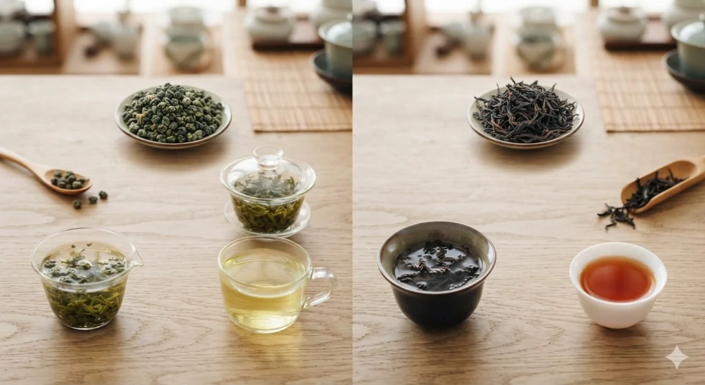 Tasting light and dark oolong side by side comparison session