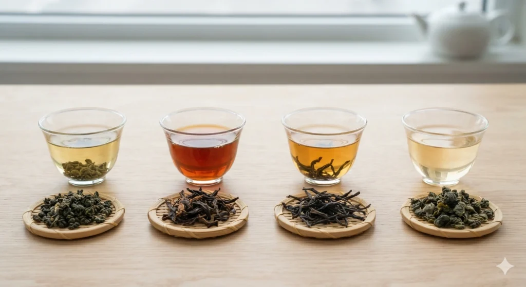 Oolong tea regions infusion color comparison Anxi Wuyi Phoenix Taiwan