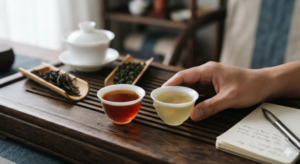Wuyi Rock Tea and Taiwanese oolong traditions still life comparison