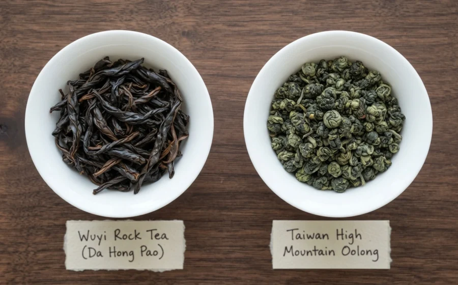 Wuyi Rock Tea vs Taiwanese oolong dry leaves comparison