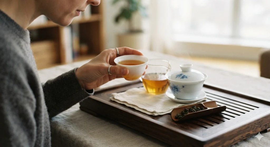 Mindful tasting of oolong tea beyond the grade label quiet moment