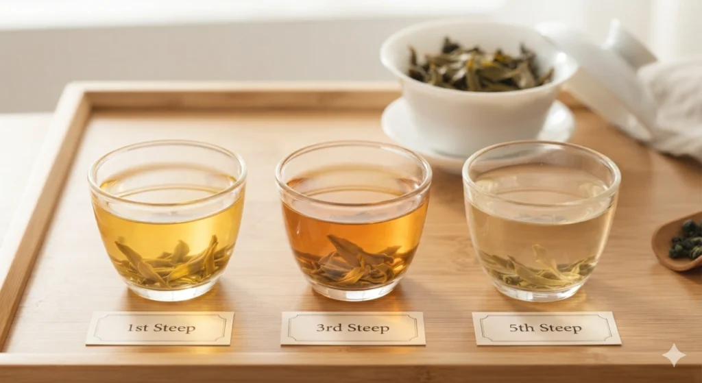 Oolong tea infusion color evolution across multiple steeps quality