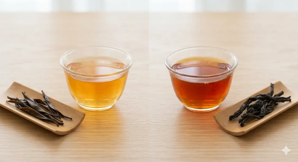 Dancong vs Da Hong Pao tea infusion color comparison