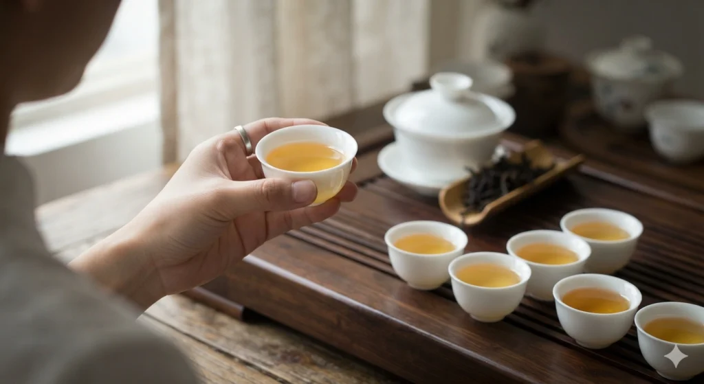 Mindful tasting of Da Hong Pao tea beyond the grade label quiet moment