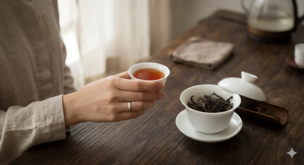 Tasting different grades of Da Hong Pao tea quality comparison session