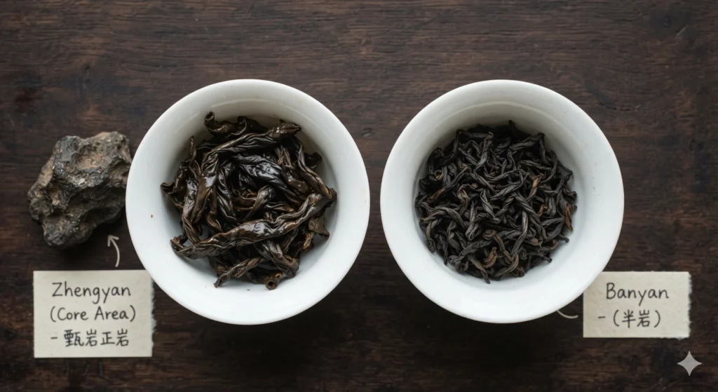 Zhengyan vs Banyan Da Hong Pao dry leaves comparison