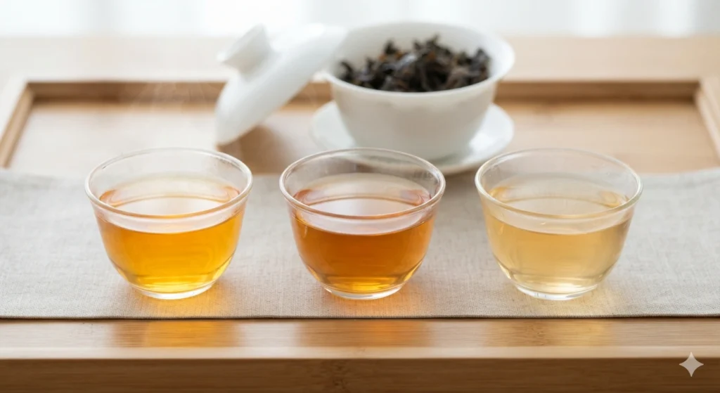 Phoenix Dancong tea infusion color evolution first third fifth steep