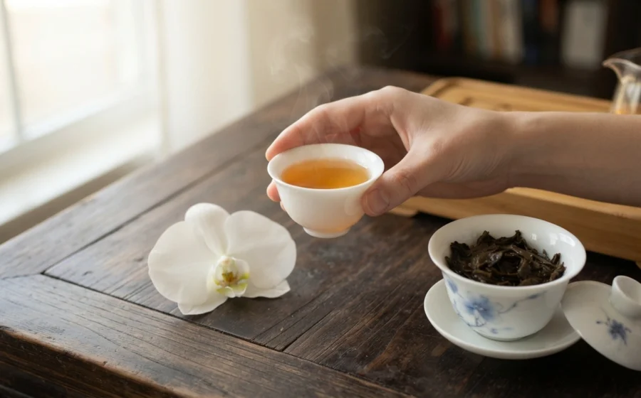 Mindful tasting of Phoenix Dancong tea aroma and flavor appreciation