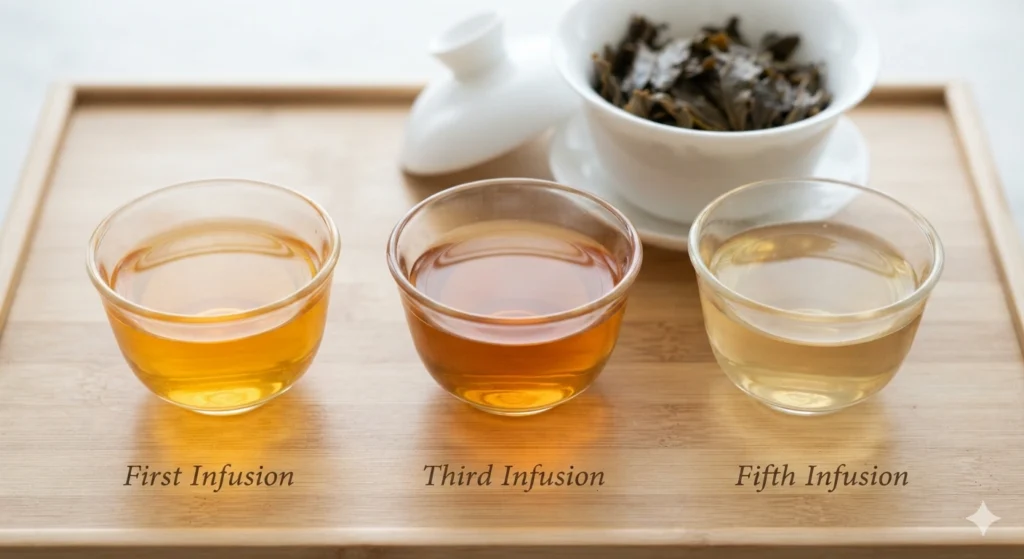 Phoenix Dancong tea infusion color evolution first third fifth steep